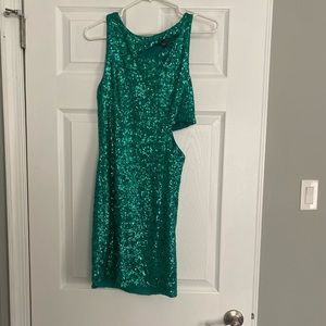 Bebe green glitter cut out dress